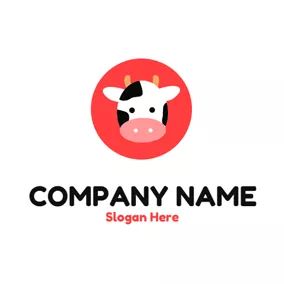 牛ロゴ White and Black Dairy Cow Head logo design