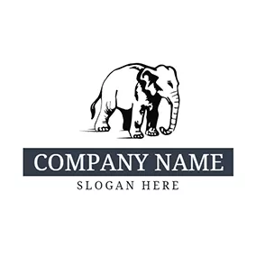 象のロゴ White and Black Elephant logo design