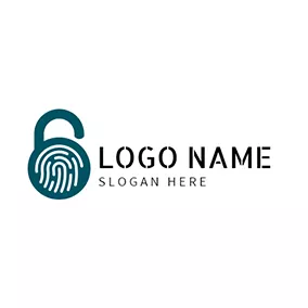 Logotipo De Seguridad White and Blue Fingerprint Lock logo design