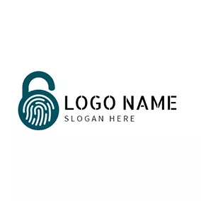 Logo De Sécurité White and Blue Fingerprint Lock logo design