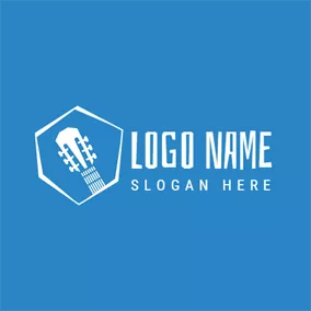 Singer Logo White and Blue Guitar logo design
