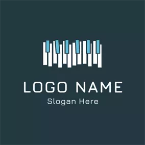 爵士 Logo White and Blue Piano Keyboard logo design