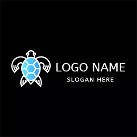 スイミング　ロゴ White and Blue Sea Turtle logo design