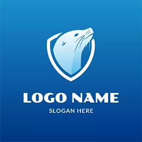 水族館のロゴ White and Blue Seal logo design
