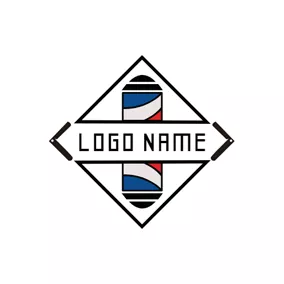 Haircut Logo White and Blue Signage logo design