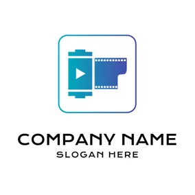制片 Logo White and Blue Square and Film logo design