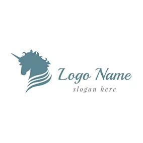 ユニコーンロゴ White and Green Unicorn Head logo design