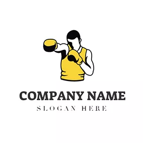 Fighter Logo White and Yellow Boxer logo design