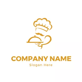 料理のロゴ White and Yellow Cooking Chef logo design