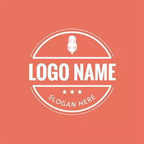 群れのロゴ White Badge and Microphone logo design