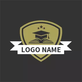 先生ロゴ White Banner and Beige Badge logo design