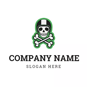 Hat Logo White Bone and Black Skull logo design