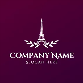 French Logo White Branch and Eiffel Tower logo design