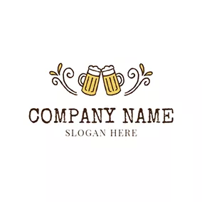 啤酒厂 Logo White Branch and Yellow Wine Glass logo design