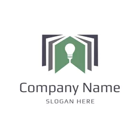 教師 Logo White Bulb and Green Book logo design