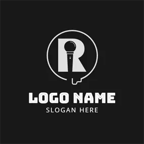 歌手ロゴ White Cable and Black Microphone logo design