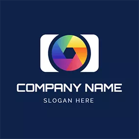 電影Logo White Camera With Colorful Lens logo design