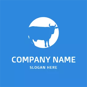 Cattle Logo White Circle and Blue Cow logo design