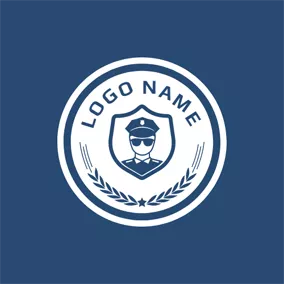 Badge Logo White Circle and Blue Police logo design