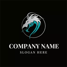 Logotipo De Dragón White Circle and Dragon Head logo design