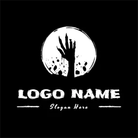 幽靈 Logo White Circle and Zombie Hand logo design
