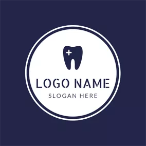 歯医者のロゴ White Cross and Dark Blue Teeth logo design