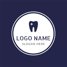 Care Logo White Cross and Dark Blue Teeth logo design