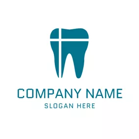 歯医者のロゴ White Cross and Green Teeth logo design