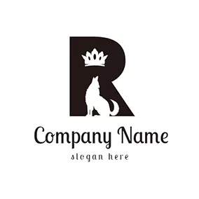 Rのロゴ White Dog and Black Letter R logo design