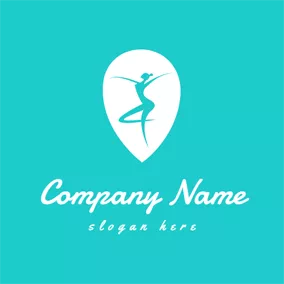 Ballet Logo White Drop and Blue Dancer logo design