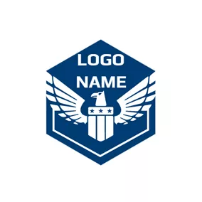 軍事 Logo White Eagle and Blue Police Shield logo design