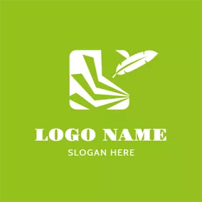 Badge Logo White Feather and Book logo design