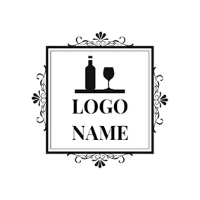 Bottle Logo White Frame and Black Wine Glass logo design
