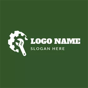 Steampunk Logo White Gear and Spanner logo design