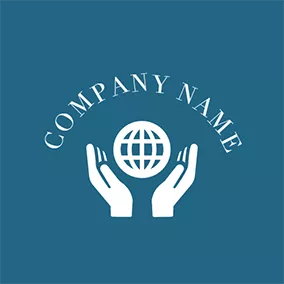 ウェブサイト & ブログロゴ White Hand and Globe Icon logo design