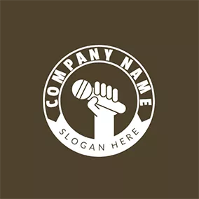 ラップ　ロゴ White Hand and Microphone Icon logo design