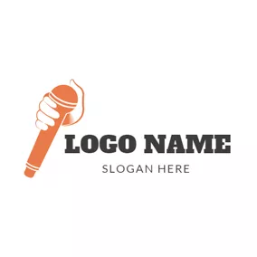 Microphone Logo White Hand and Orange Microphone logo design