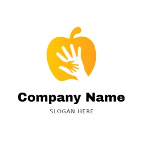 Greeting Logo White Hand and Yellow Apple logo design