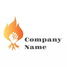 Fist Logo White Hand and Yellow Fire Flame logo design