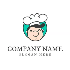 Logotipo De Cocinero White Hat and Cartoon Chef logo design