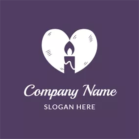 Candle Logo White Heart and Purple Candle logo design
