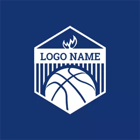 Dark Blue Logo White Hexagon and Basketball logo design