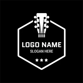 ギターロゴ White Hexagon and Half Guitar logo design