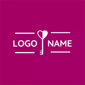 Logotipo De Llave White Key and Pink Heart logo design