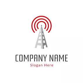 Communication Logo White Ladder and Red Signal logo design