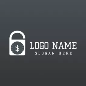 Lock Logo White Lock and Gray Dollar logo design