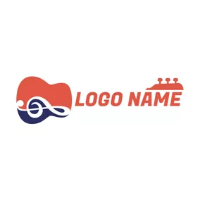 ギターロゴ White Note and Abstract Red Guitar logo design