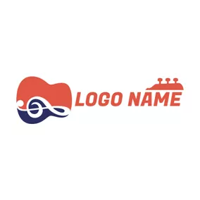 Blue Logo White Note and Abstract Red Guitar logo design