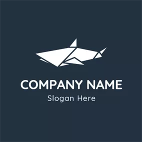 Logotipo De Tiburón White Origami and Shark logo design
