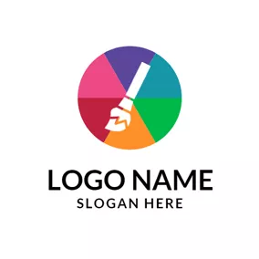 书法 Logo White Paintbrush and Colorful Palette logo design